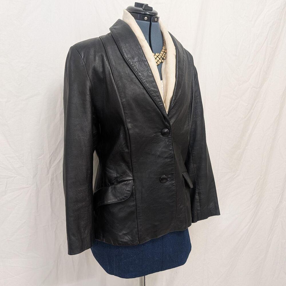 Cevy’s black genuine leather blazer jacket, Mexico size 21/22 approx XL